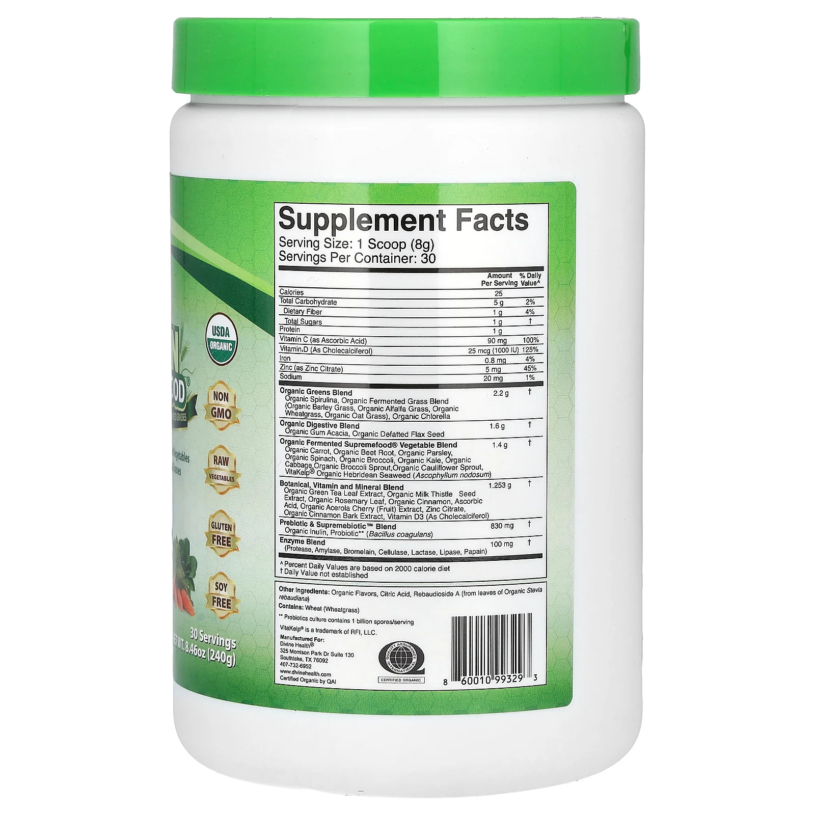2 X Divine Health, Fermented Green Supremefood�, 8.46 oz (240 g)