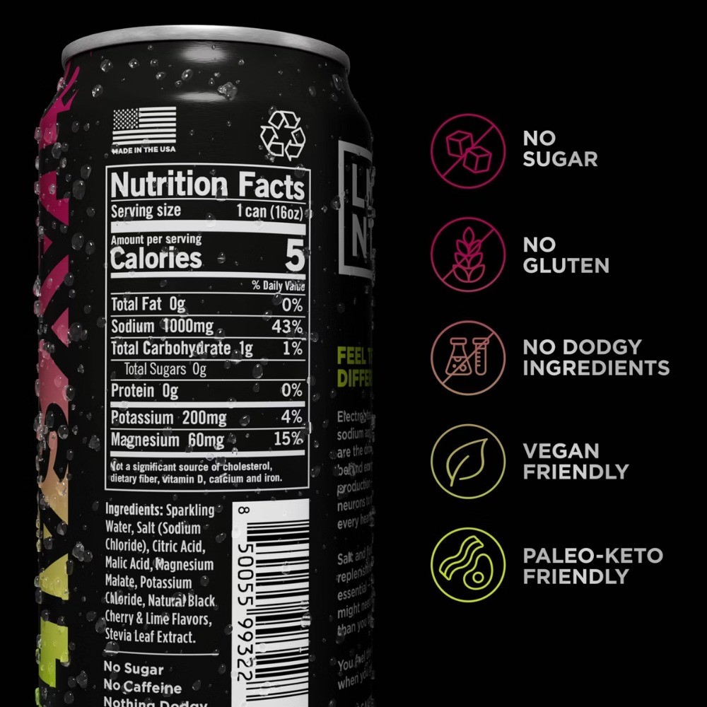 LMNT Black Cherry Lime Salt Zero-Sugar Electrolytes Sports Drink – 4pk/16 fl oz