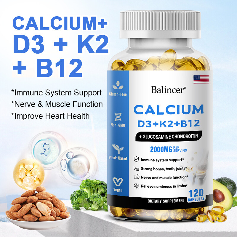 Calcium Capsules w/ D3+K2+B12,Heart & Muscle Support,Nerver & Immune Support