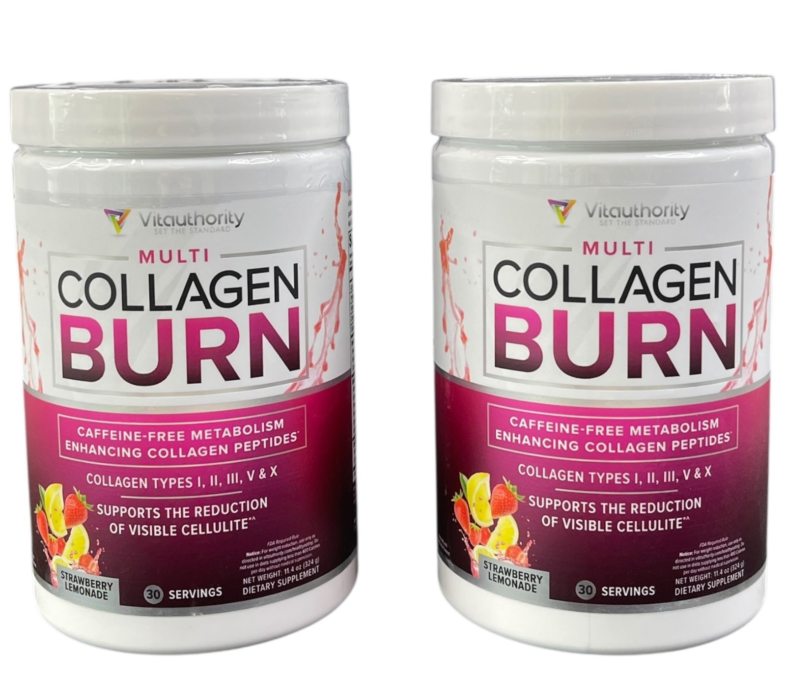 2 Vitauthority Multi Collagen Burn Cellulite Peptides Strawberry Lemonade Flavor