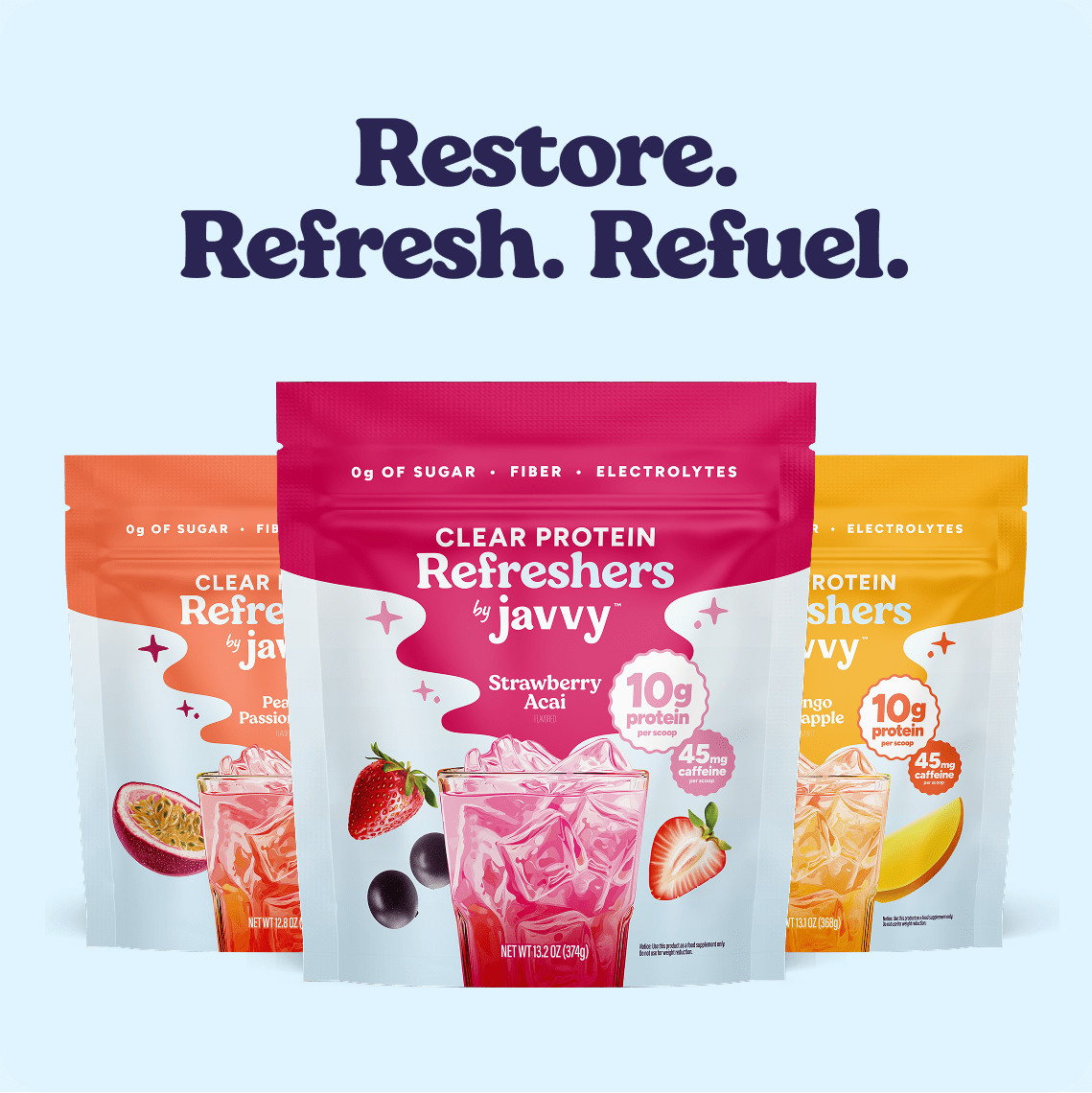 Javvy Clear Protein Refresher Variety Pack 3 Flavors 10g Protein 0g Sugar
