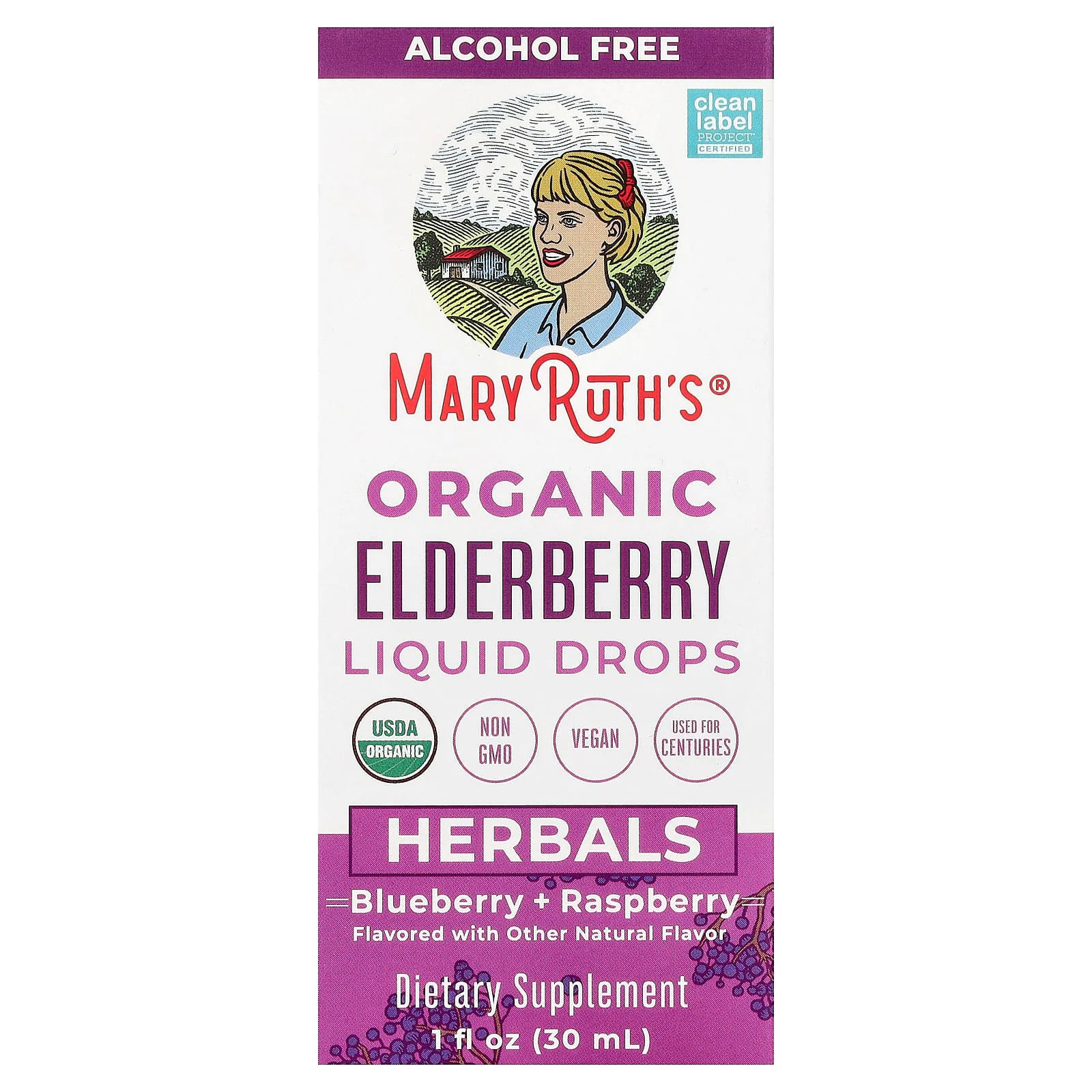 2 X MaryRuth’s, Organic Elderberry Liquid Drops, Blueberry + Raspberry, Alcohol