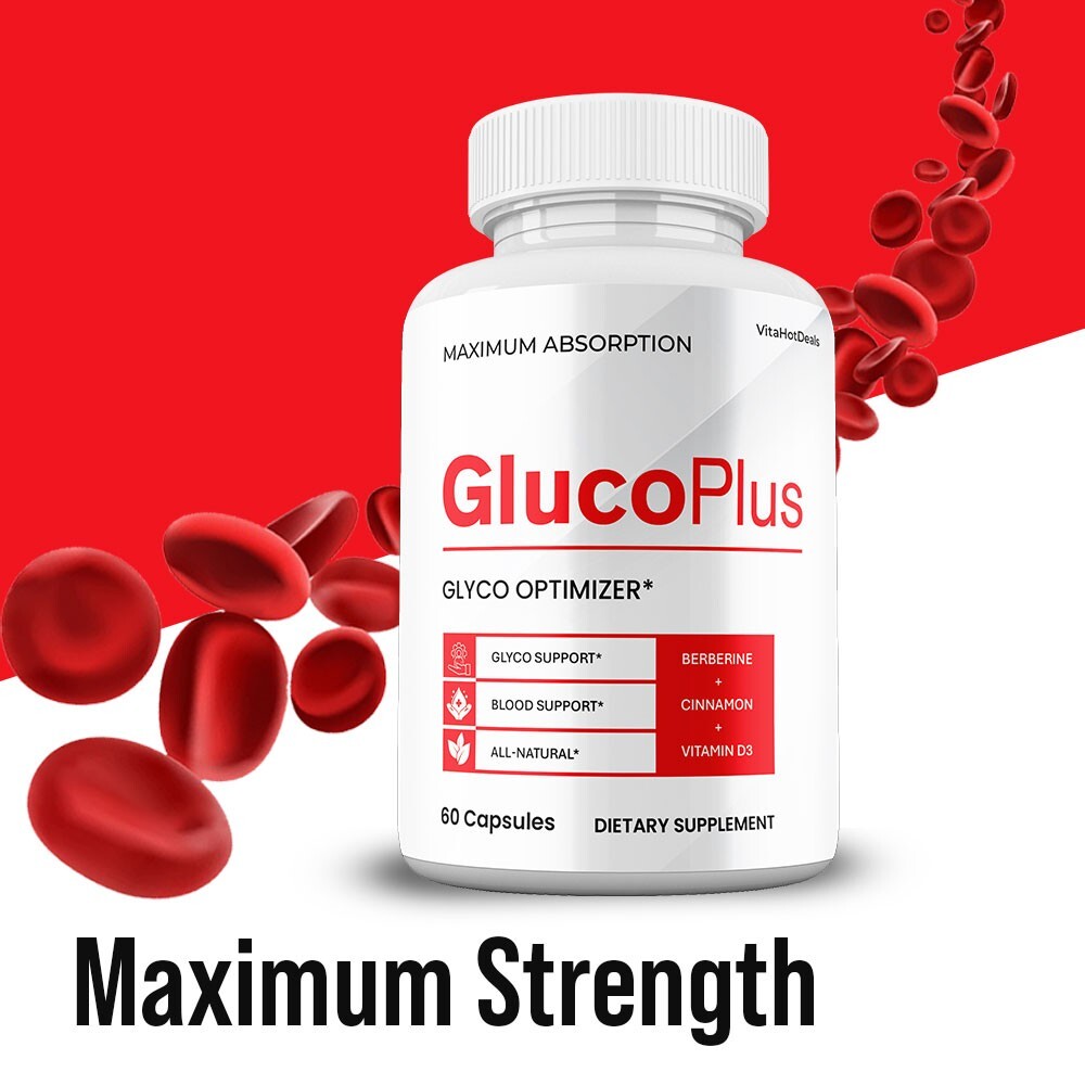 GlucoPlus Blood Optimizer Capsules, Max Strength, Gluco Plus Pills (3 Pack)
