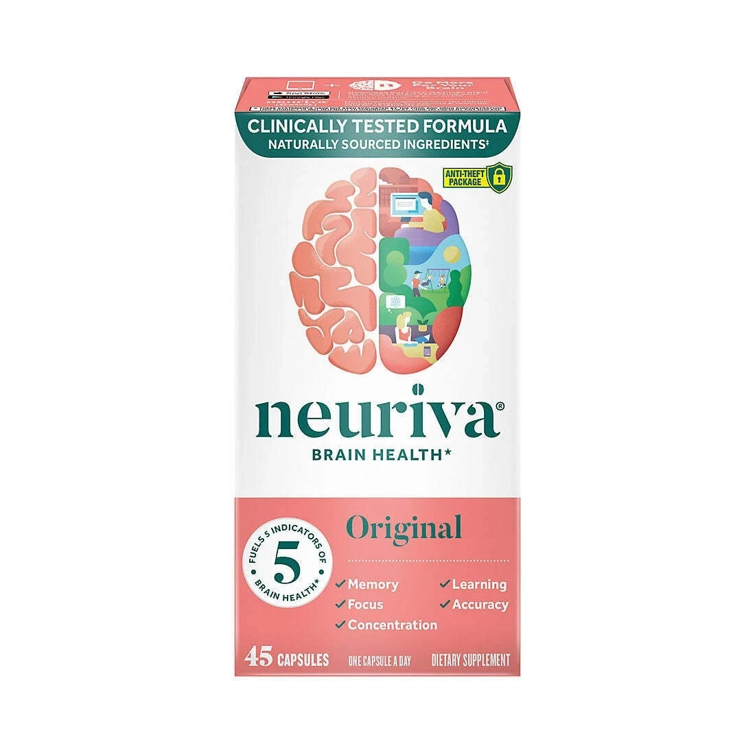 NEURIVA ORIGINAL BRAIN HEALTH 45 CAPSULES DIETARY SUPPLEMENT FREE SHIPPING