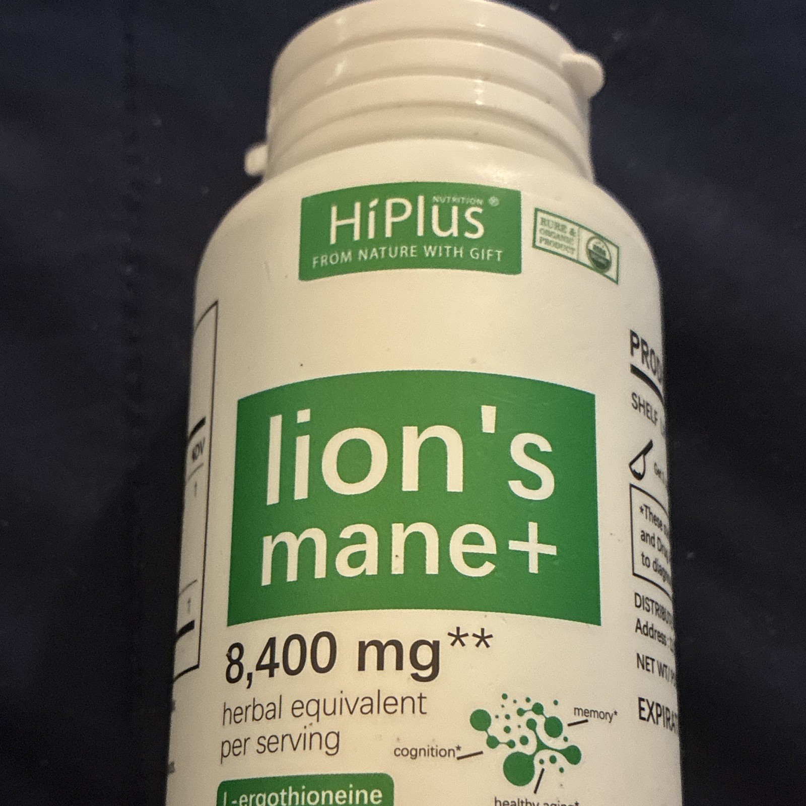 HiPlus Lion’s Mane+ 8,400 mg Lion’s Mane Mushroom + L-Ergothioneine, Caps