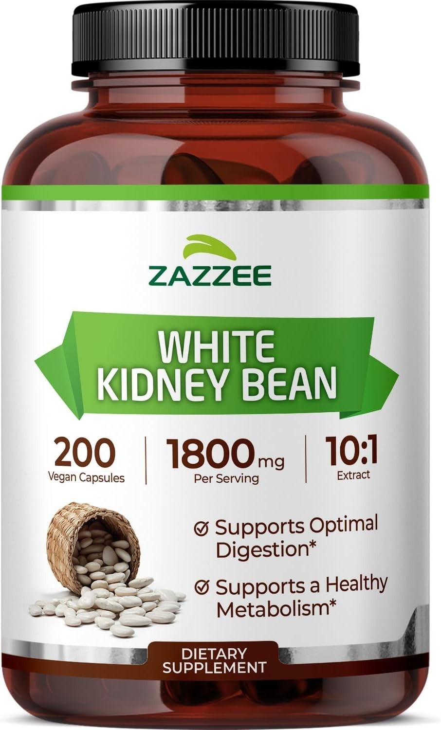 White Kidney Bean 10:1 Extract, 1800 mg per Serving, 200 Capsules, 2+ Suppl…