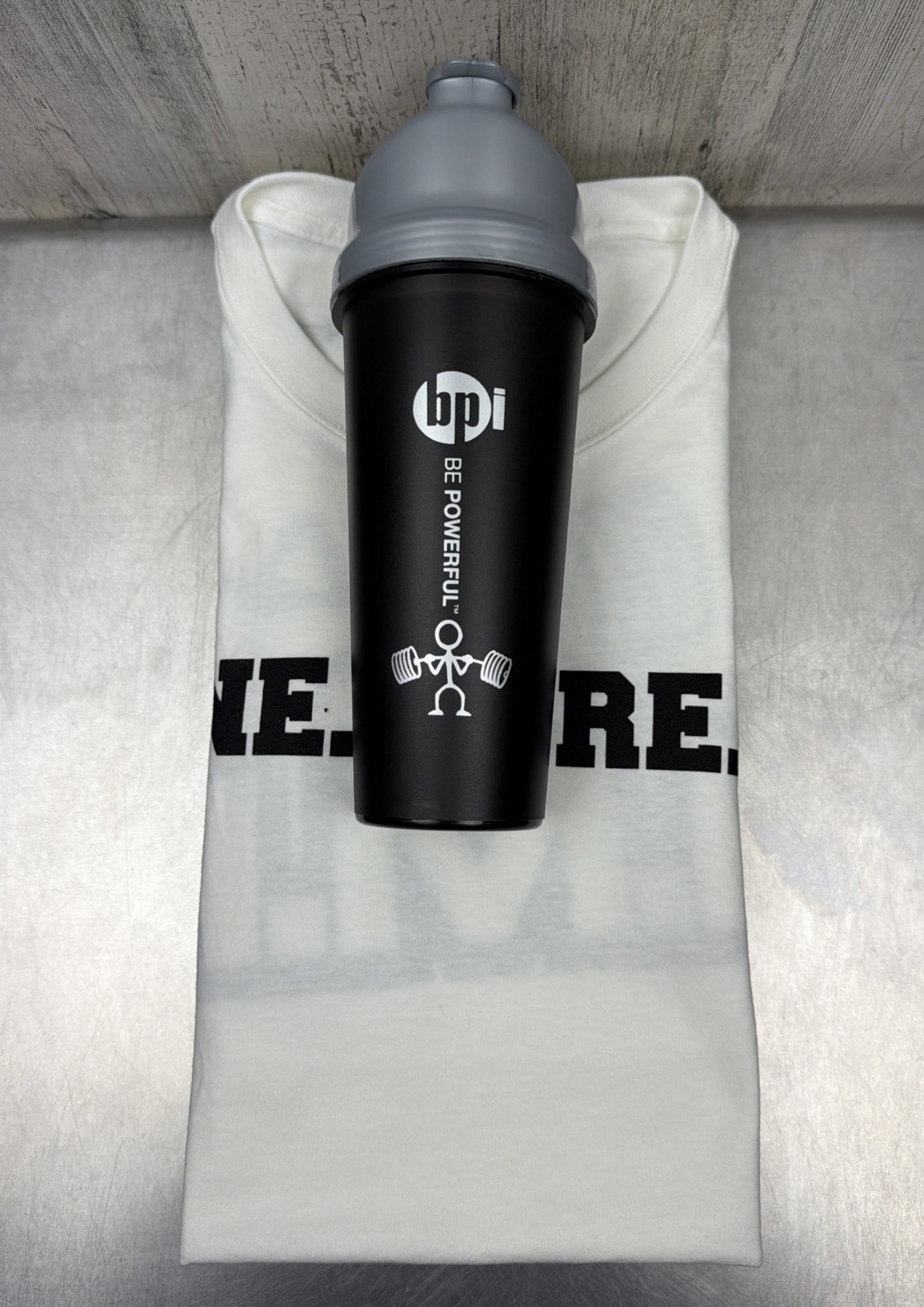 BPI One More Rep Bodybuilding T-Shirt Size XL & Be Powerful Protein Shaker Cup