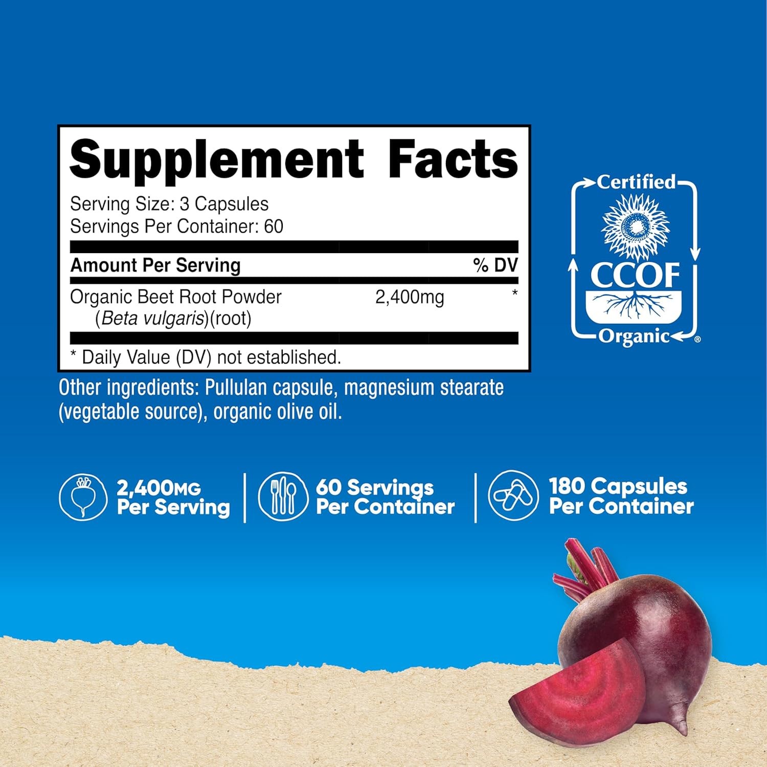 Nutricost Beet Root 2400mg 180 Capsules Organic Free Ship