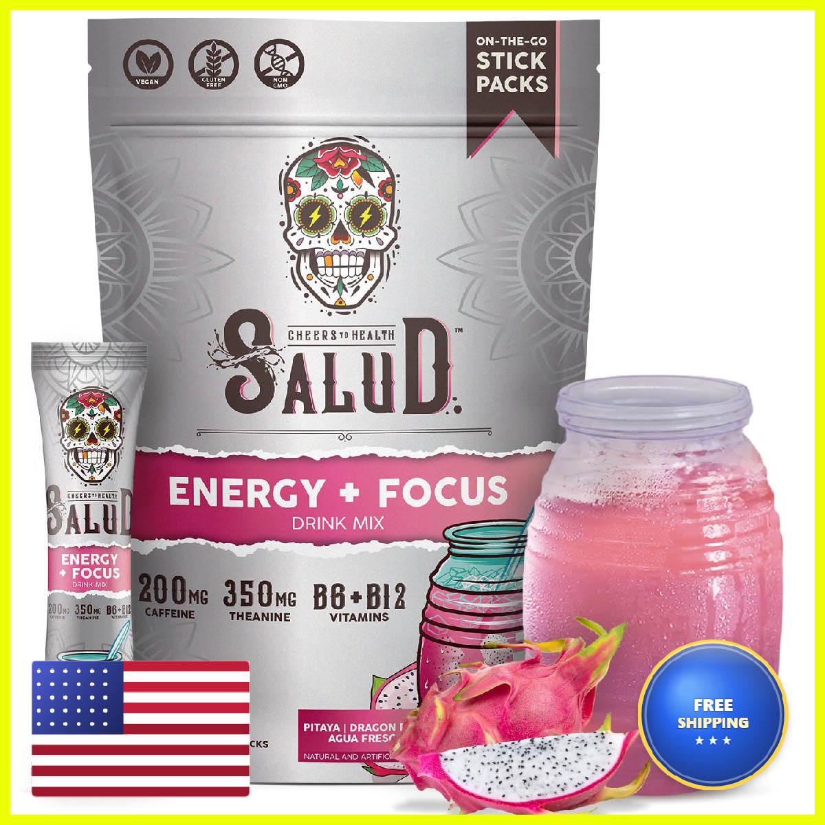 Taste Salud Salud 2-In-1 Energy Drink Dragon Fruit 15 Servings