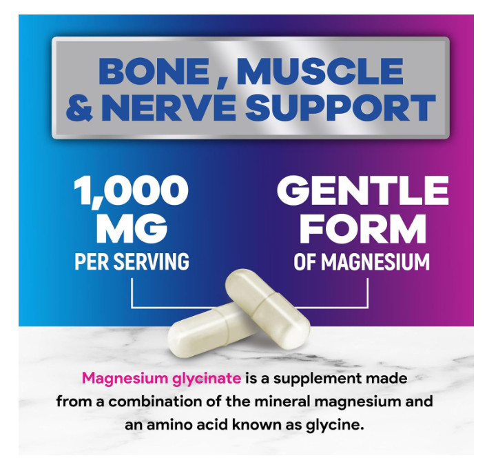 Magnesium Glycinate 1000Mg per Serving – Pure & Chelated for Max Absorption – Su