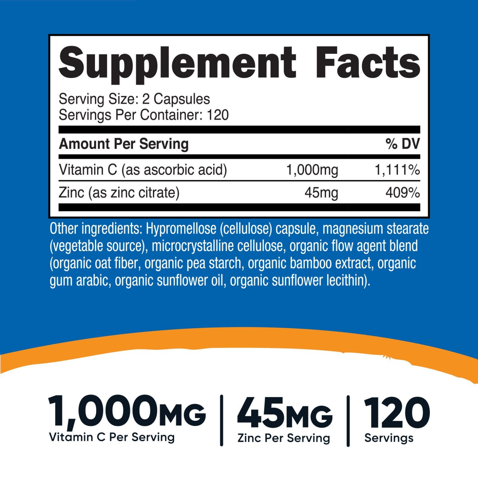 Nutricost Vitamin C with Zinc Capsules, 120 Servings – 1000mg Vitamin C