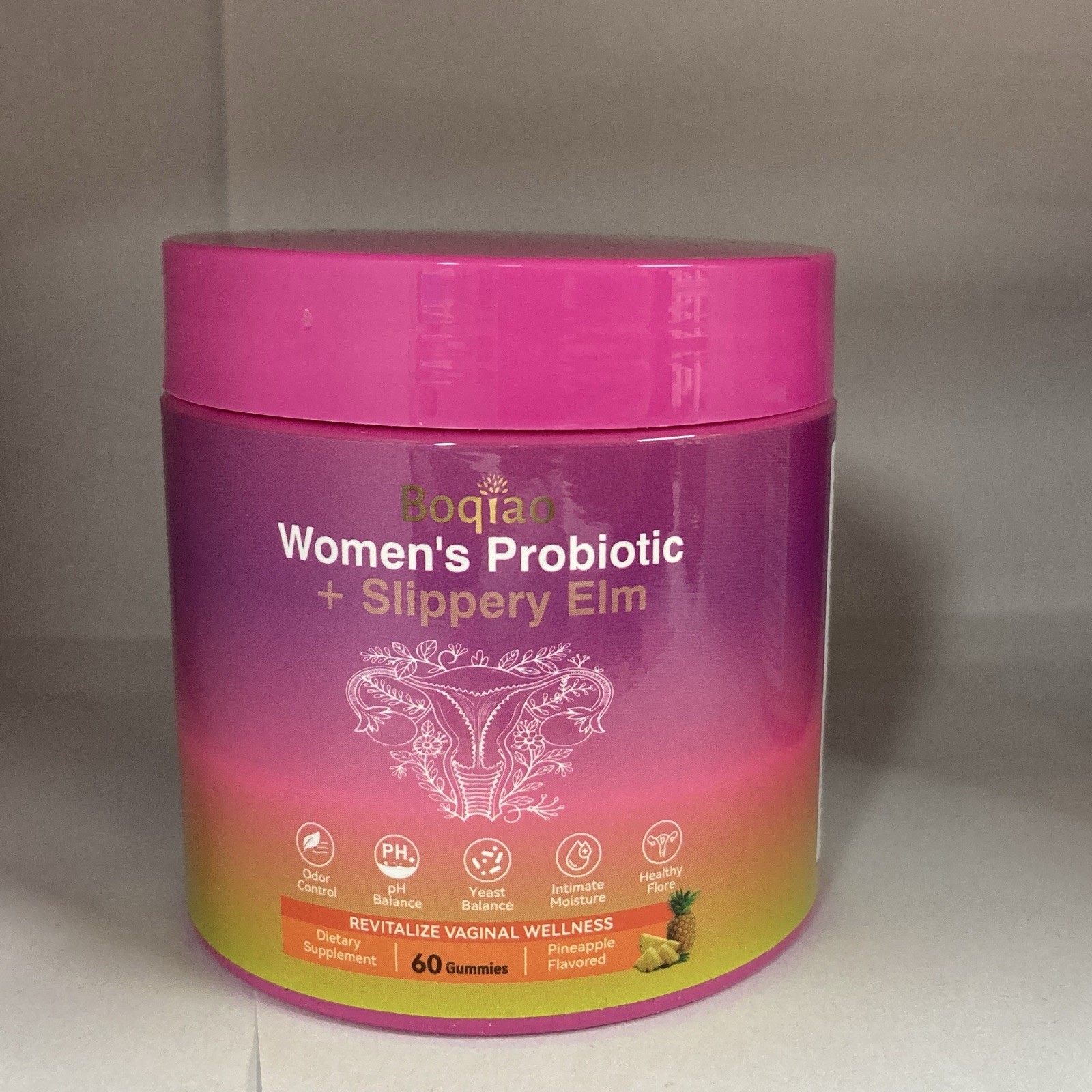 Boqiao Women’s Probiotic + Slippery Elm Pineapple Gummy, Digestive, 60