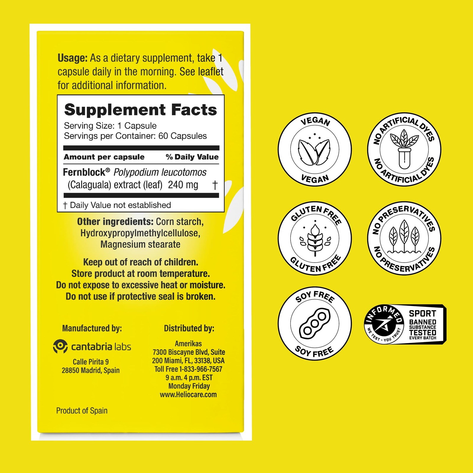 Heliocare Skin Care Dietary Supplement: 240mg 60 Count (Pack of 1), Yellow