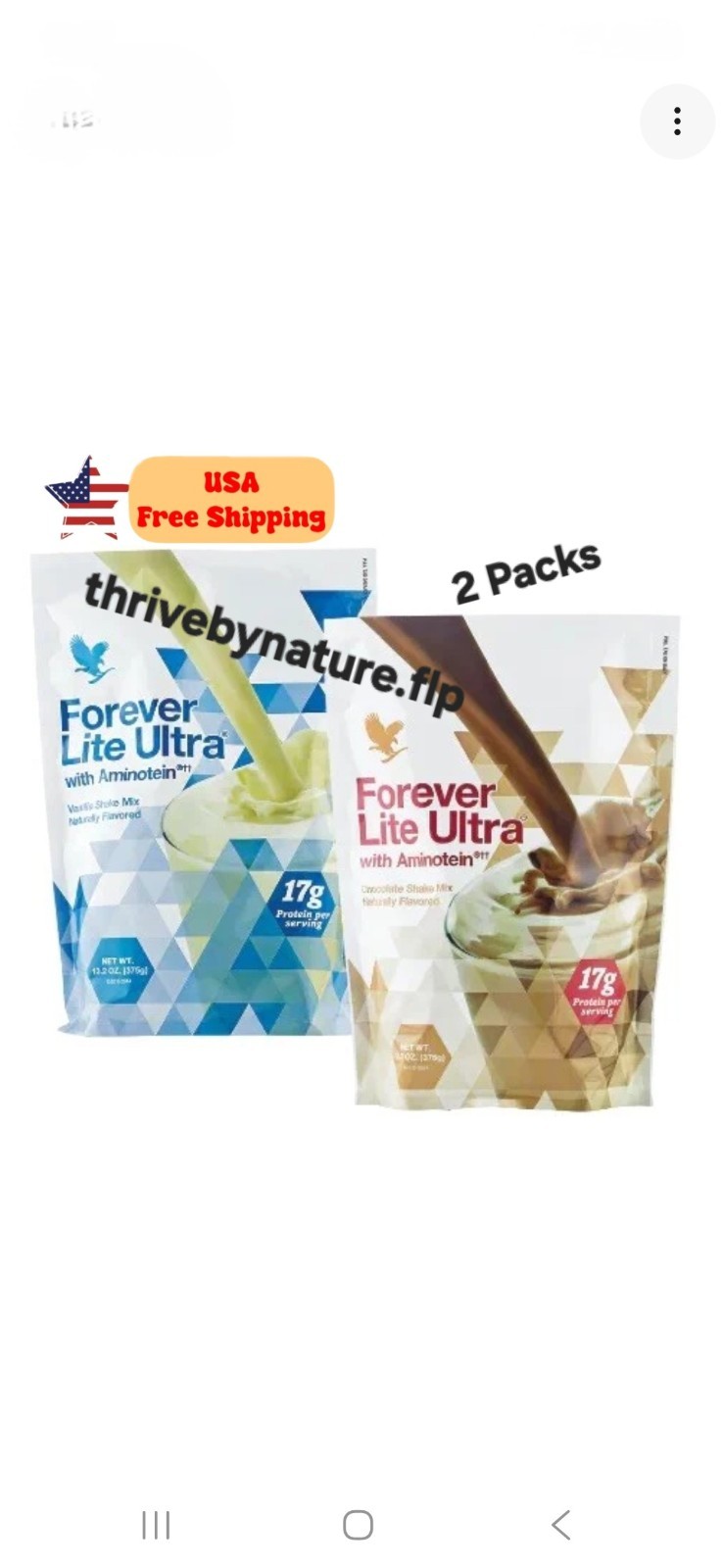 2 Packs Choc. and Vanil. Forever Lite Ultra Protein Shake 13.2oz Powder Blend