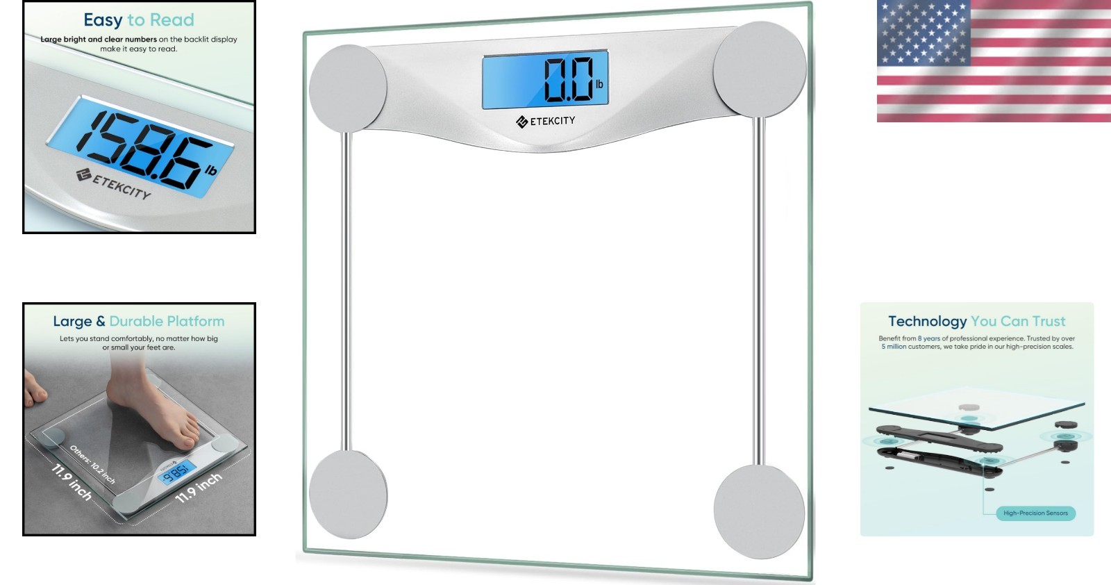 Digital Bathroom Scale Large Blue LCD Backlight Tempered Glass 400lb