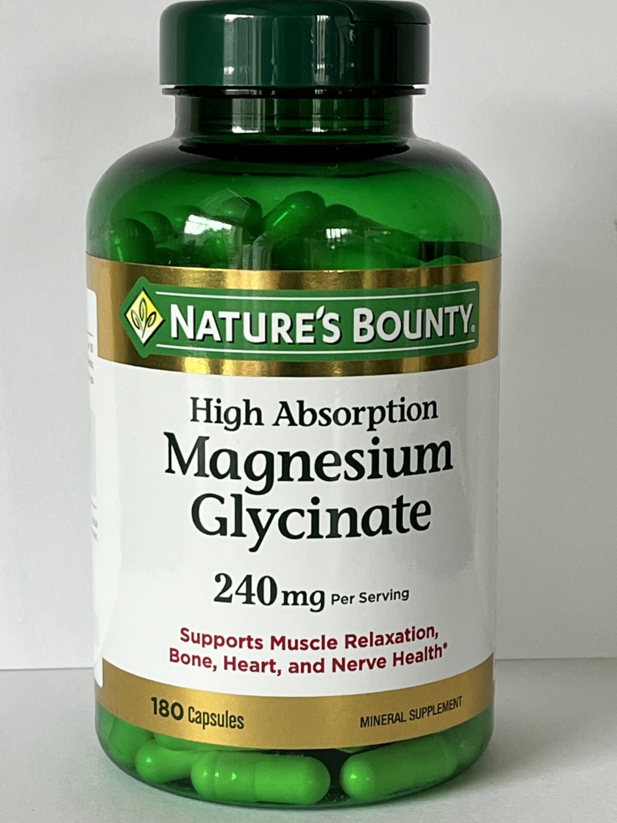 Nature’s Bounty High Absorption Magnesium Glycinate 240 mg, 180 Capsules