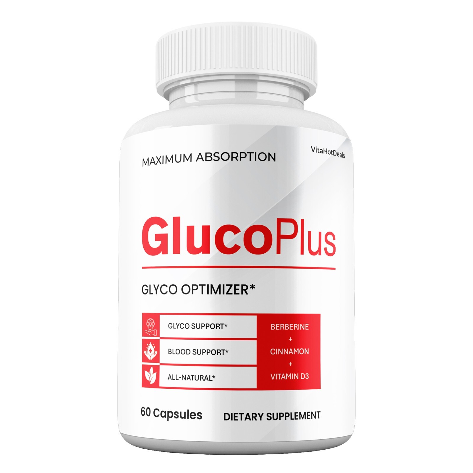 GlucoPlus Blood Optimizer Capsules, Max Strength, Gluco Plus Pills (3 Pack)