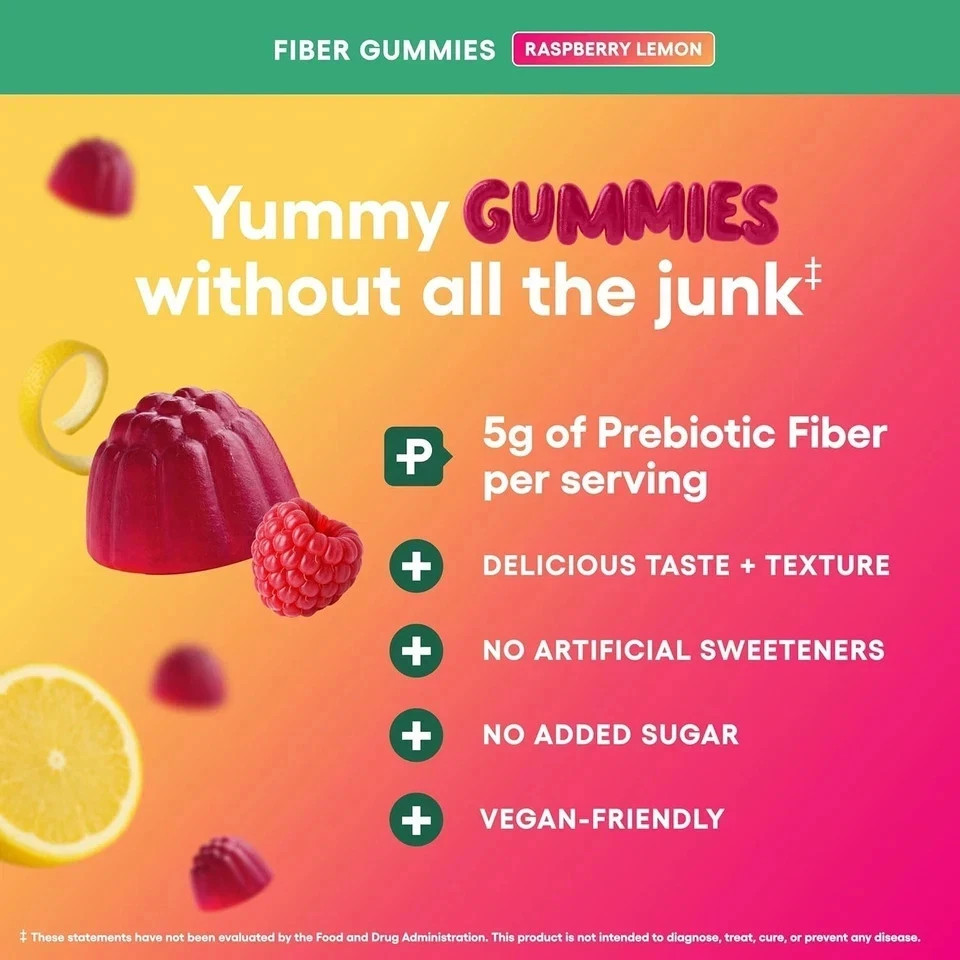 Physician’s Choice Fiber Gummies – Raspberry Lemon – No Sugar Added – 60CT