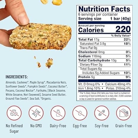 YES Nut Bars – Black Sesame Sea Salt – Healthy Vegan Snack – 6 Count