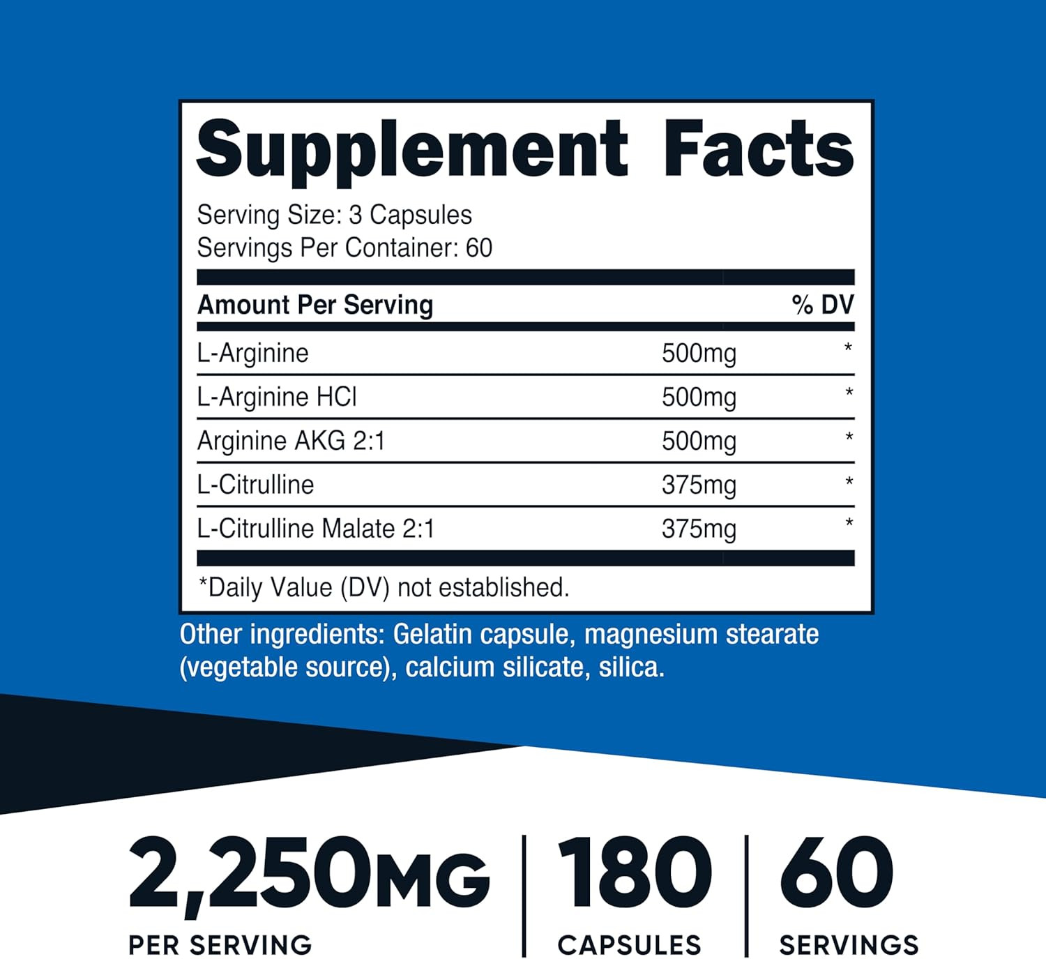 Nutricost Nitric Oxide Booster 2250Mg, 180 Capsules – 750Mg per Casule, 60 Servi