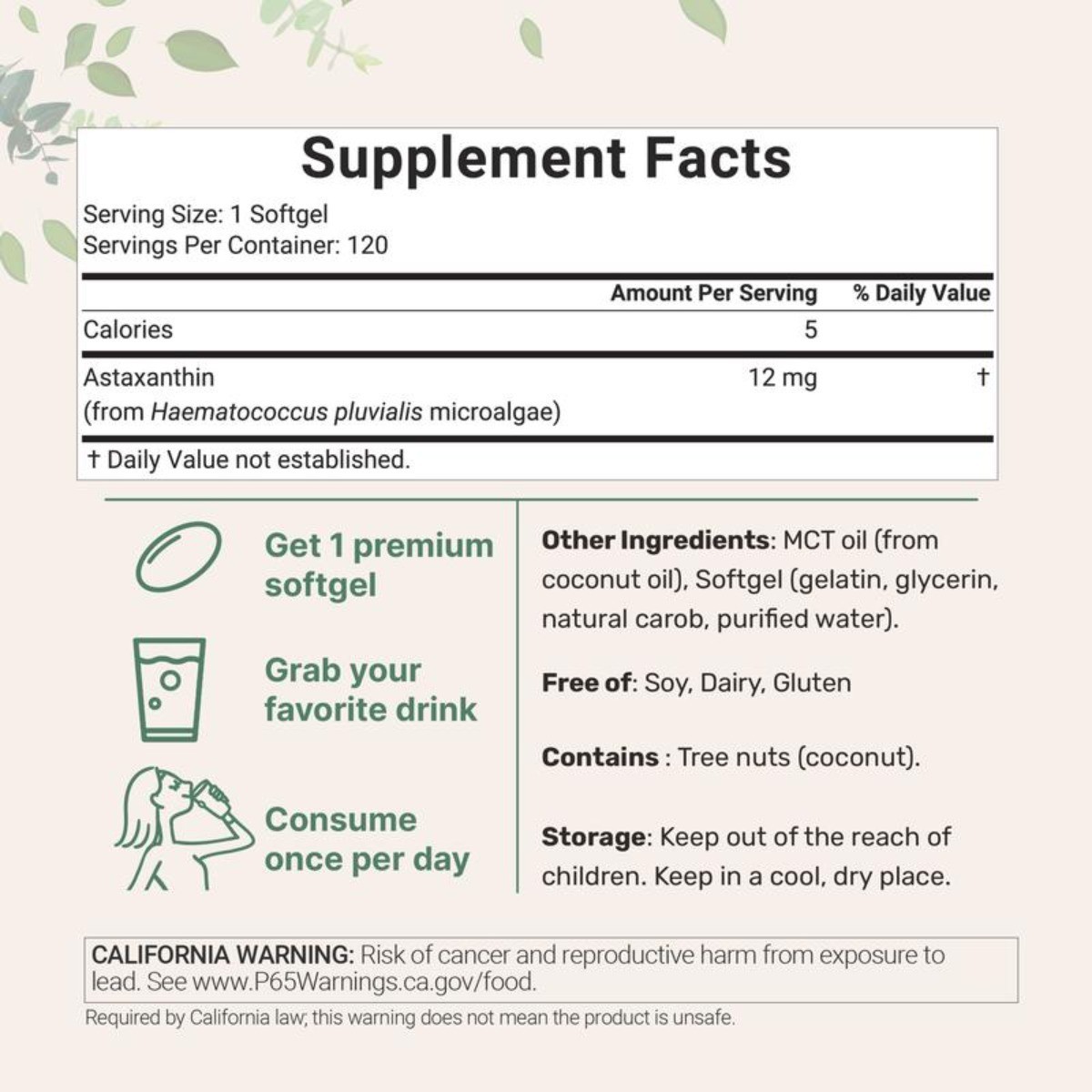 2 PACKS Astaxanthin 12mg from Natural Microalgae + Skin Glow&Antioxidant Support