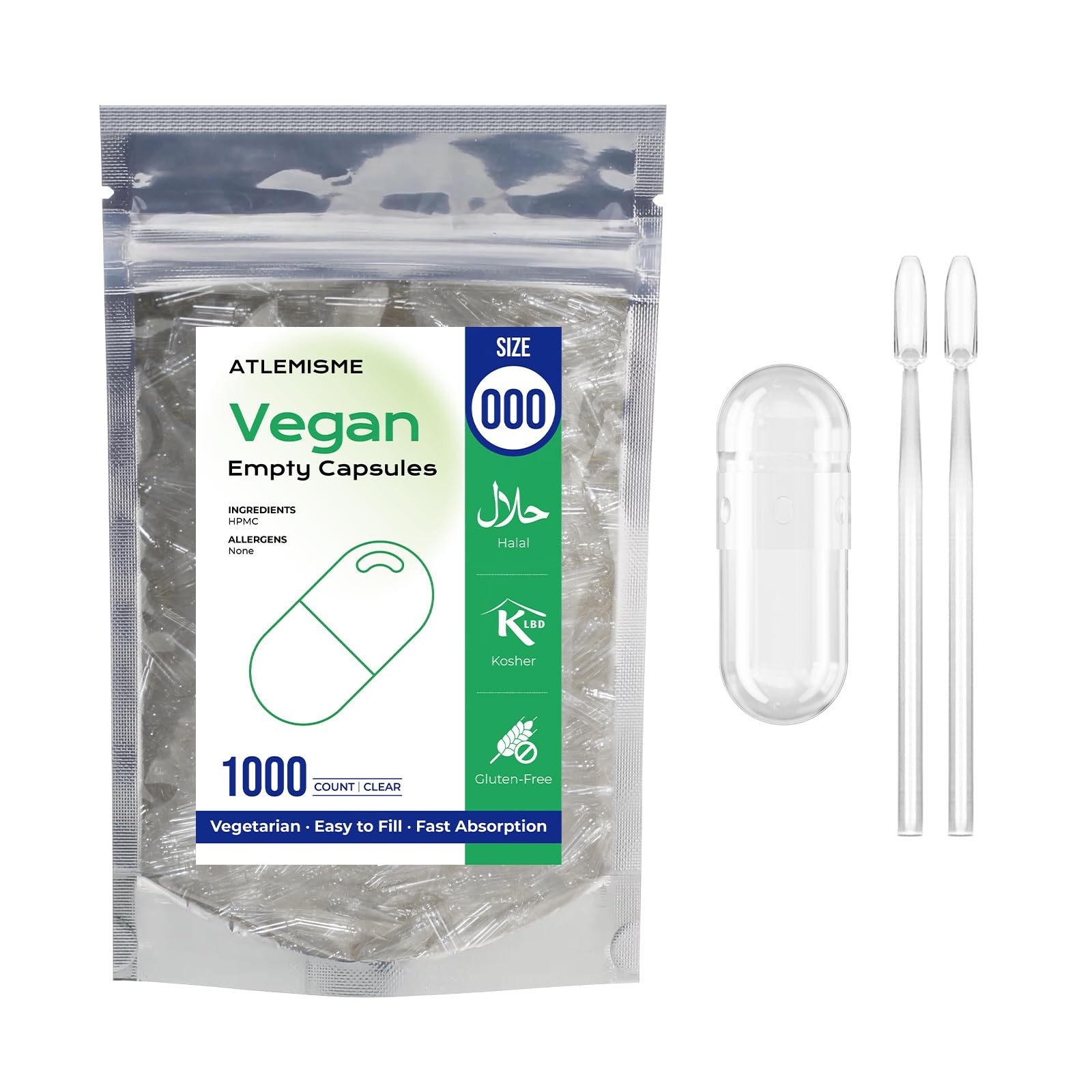 Empty Vegan Capsules Size 000 1000 Count for DIY Filling – Odorless Tasteless