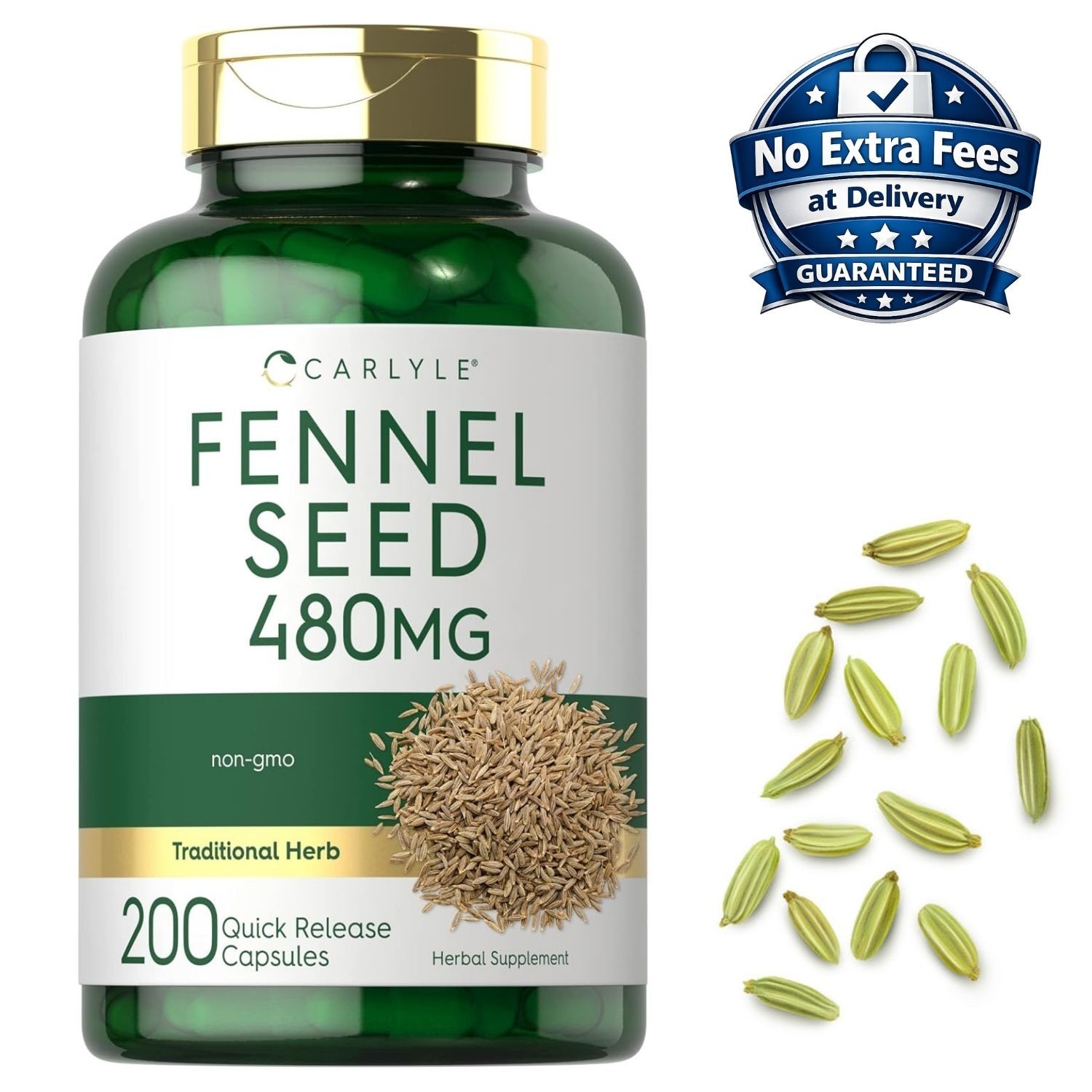 Fennel Seed 480mg 200 Capsules Foeniculum vulgare 200 Servings