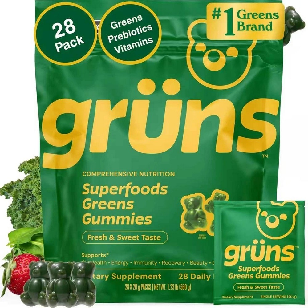 Gruns Adults Superfood Greens Gummies 28 Pack Daily Super Greens Supplement