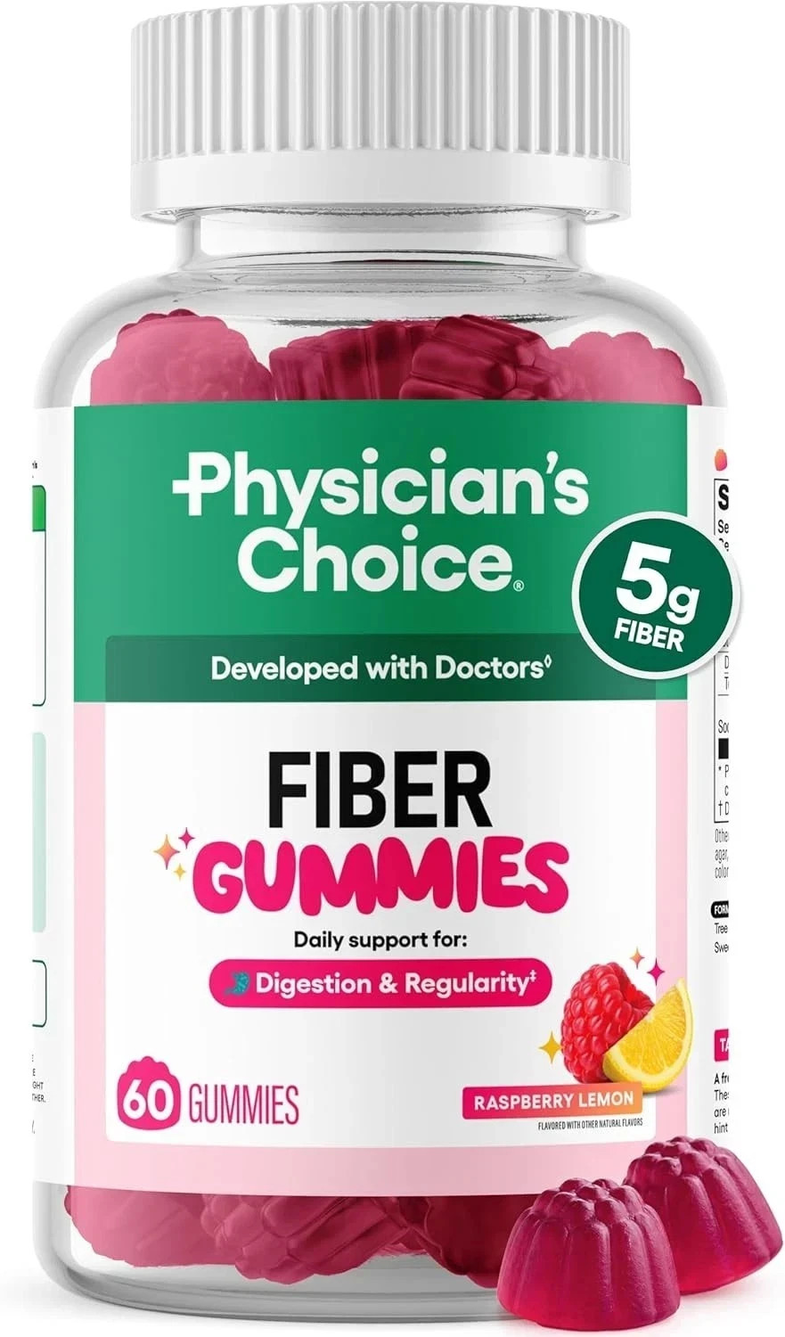 Physician’s Choice Fiber Gummies – Raspberry Lemon – No Sugar Added – 60CT