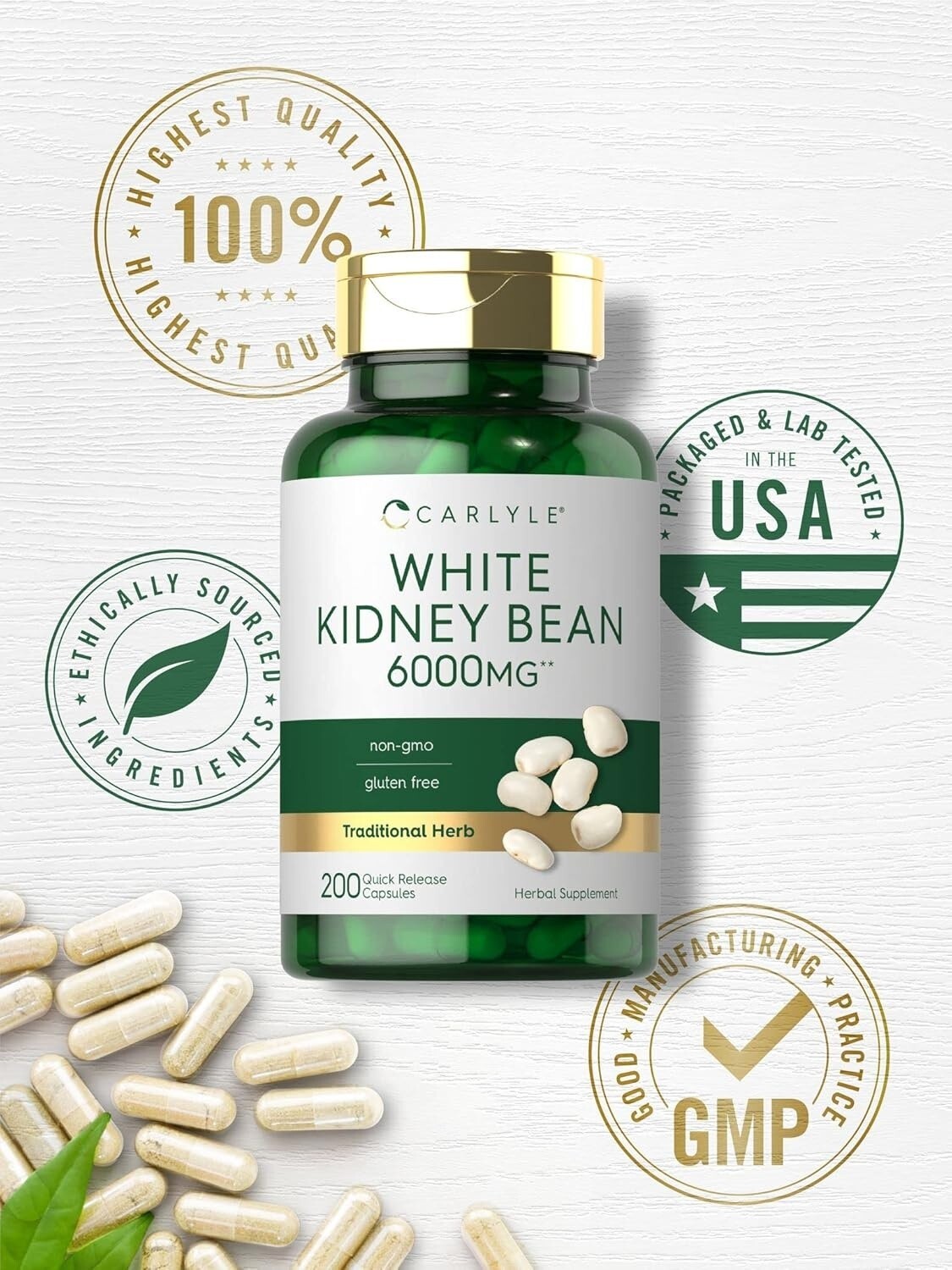 White Kidney Bean Carb Blocker 6000 Mg Potent Extract Starch Reduce, 200 Caps