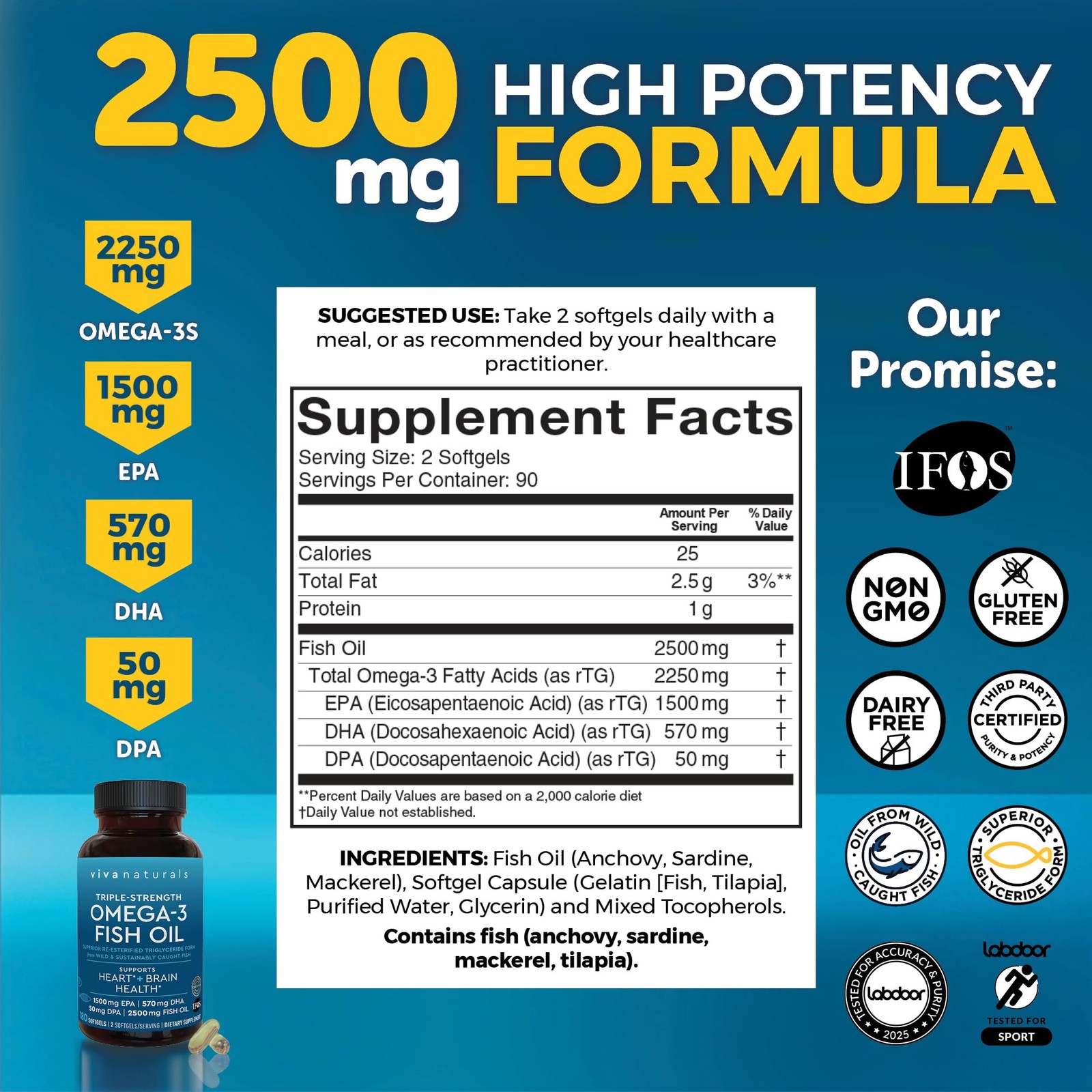 Triple Strength Omega 3 Fish Oil Supplement for 180 Count (Pack of 1), N/a
