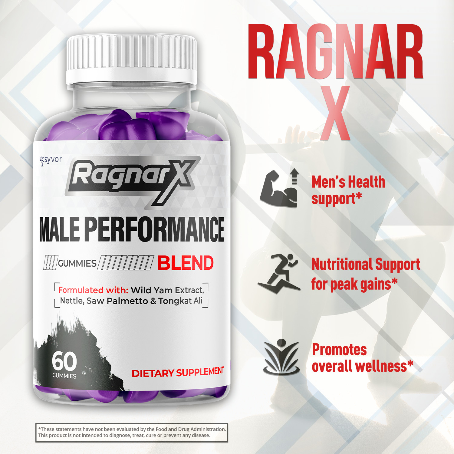 (1 Pack) RagnarX Male Gummys Advanced Formula Ragnar X Max Vitamin 60 Gummies