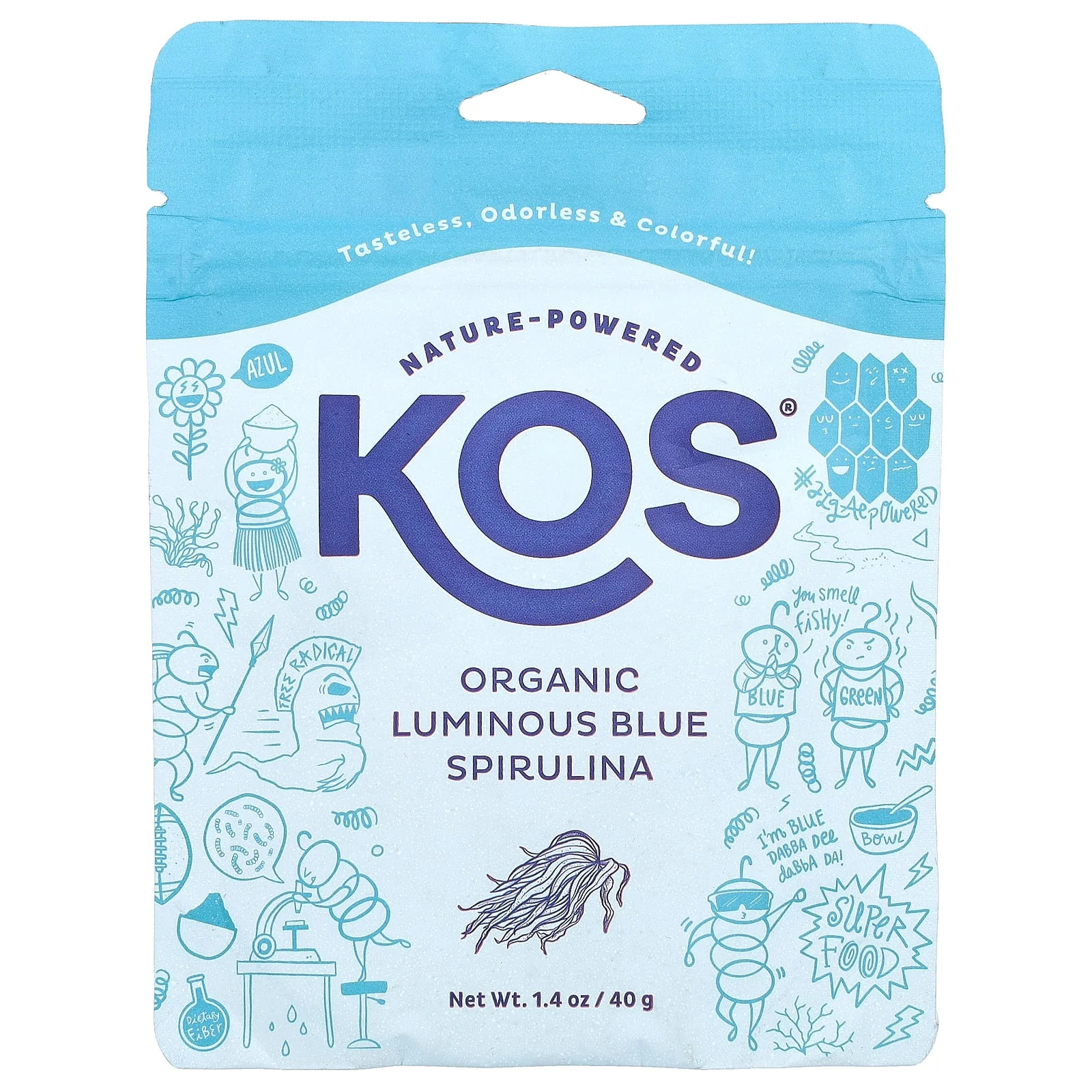 2 X KOS, Organic Luminous Blue Spirulina Powder, 1.4 oz (40 g)