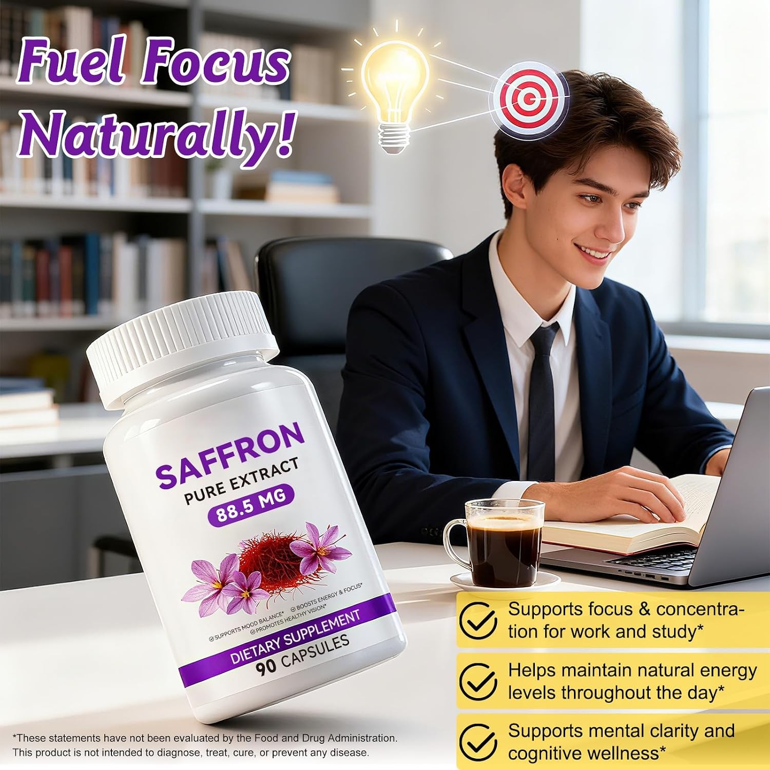 Saffron Supplements, 3 Month Supply, Pure 88.5Mg Saffron Extract for Women & Men