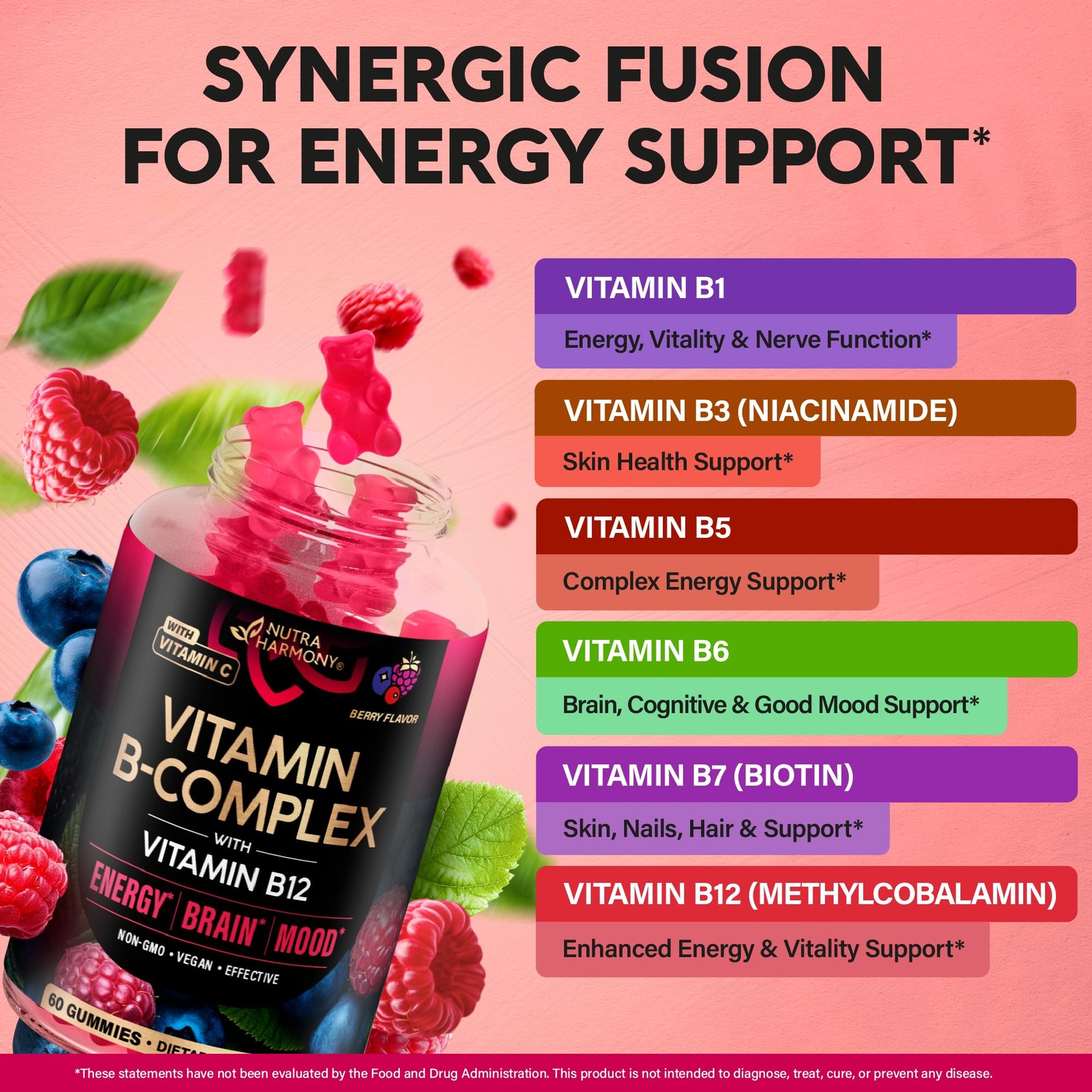 Vitamin BComplex Gummies for Women & Men Vitamin B12, B1, B2, B3, B5, B6, B7…