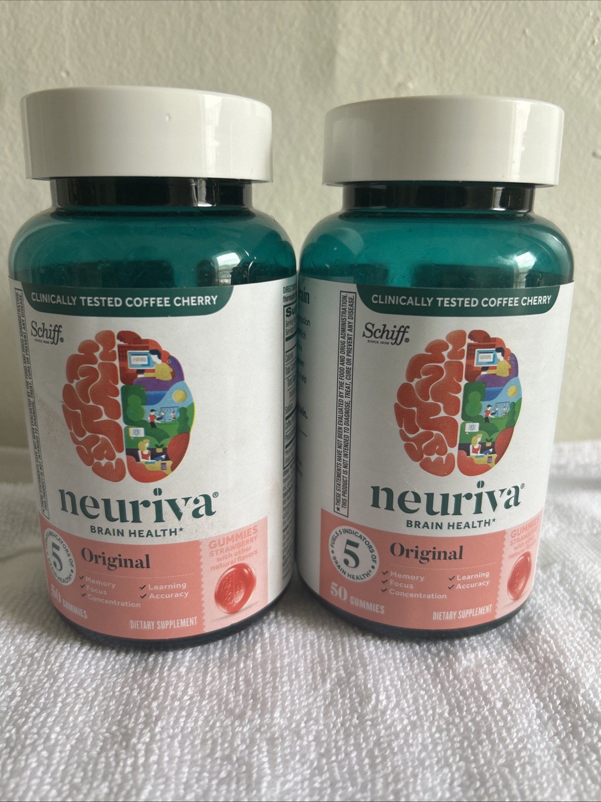 Lot of 2🌞 Neuriva Brain Health Original Strawberry – 50 Gummies Each 12/2026