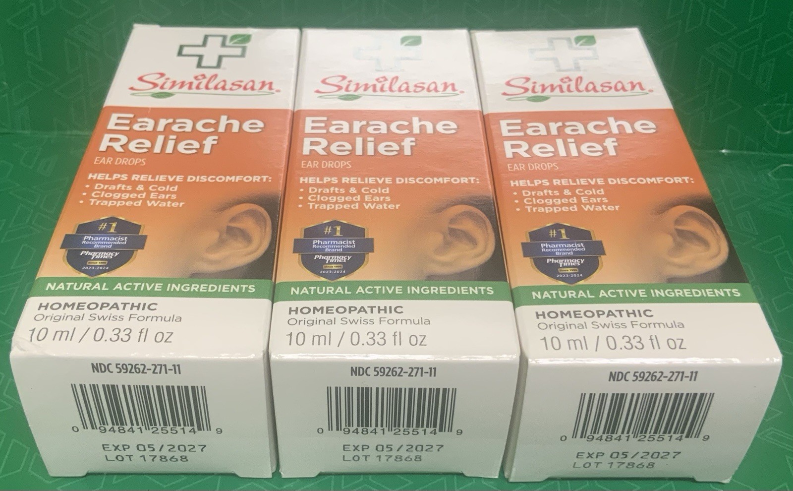 ⭐️ Lot of 3 Similasan Earache Relief Ear Drops 0.33 fl oz / 10 ml Exp 5/27⭐️