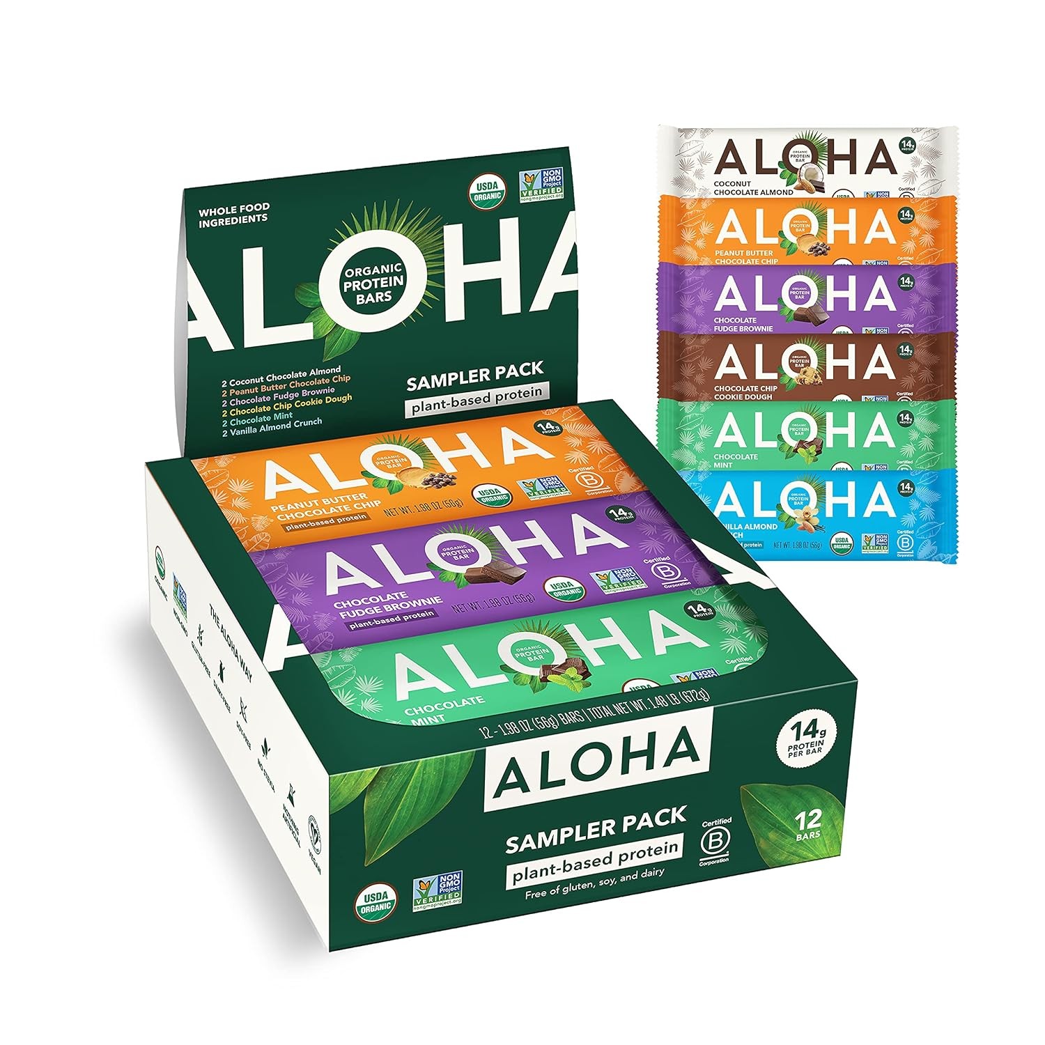 Organic Plant Based Protein Bars – 6 Flavor Variety Pack – 12 Count, 1.9oz Bars
