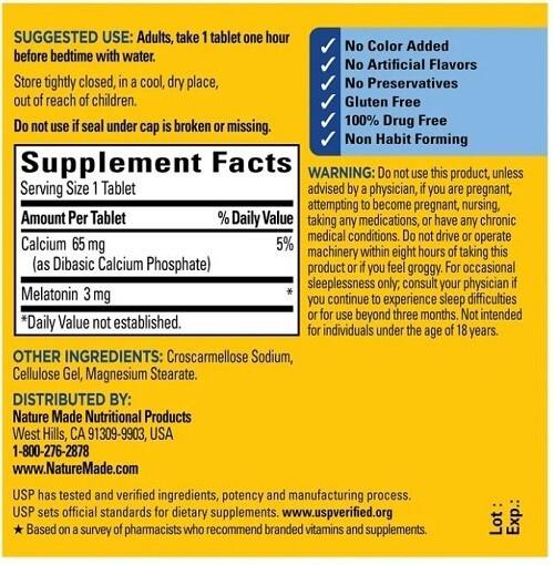 Nature Made Melatonin 3 mg Tablets, 100% Drug Free Sleep Aid for Adults, 240 New