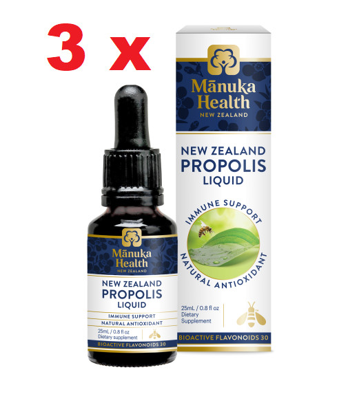 3 x Manuka Health BIO30™ New Zealand Propolis Liquid (25ml) / 0.8oz Alcohol free