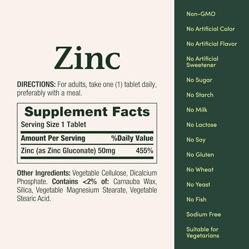 Zinc 50mg Caplets – Supports Immune & Skin Health, Non-GMO, 200 Count