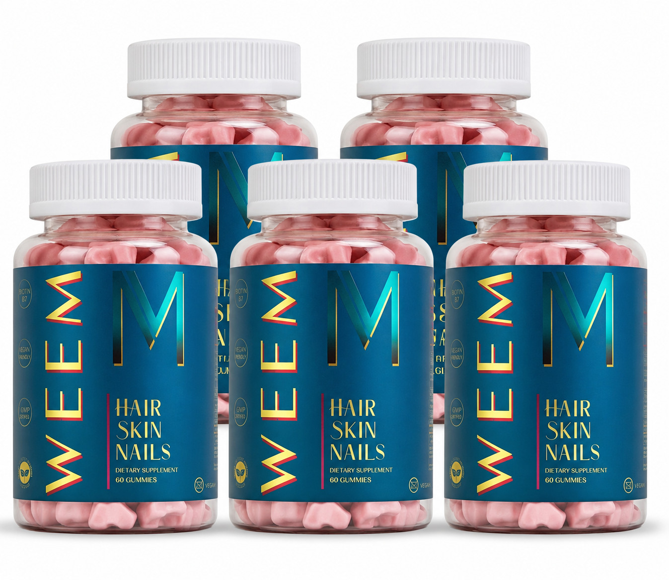 WEEM Hair Skin and Nails Gummies, Vegan biotin Vitamins, Healthy Hair (Pack 5)
