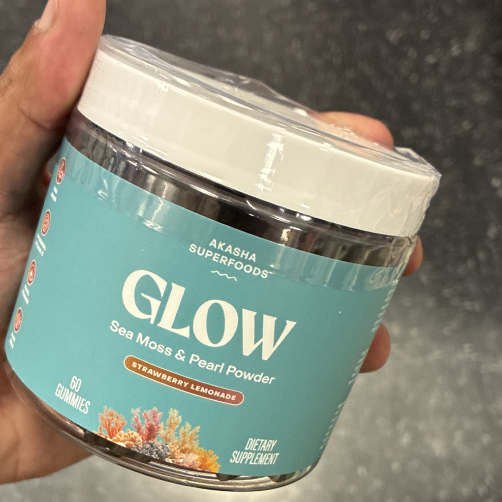 Akasha Superfoods Glow Sea Moss Pearl Powder 60 Gummies Strawberry Lemonade Veg…