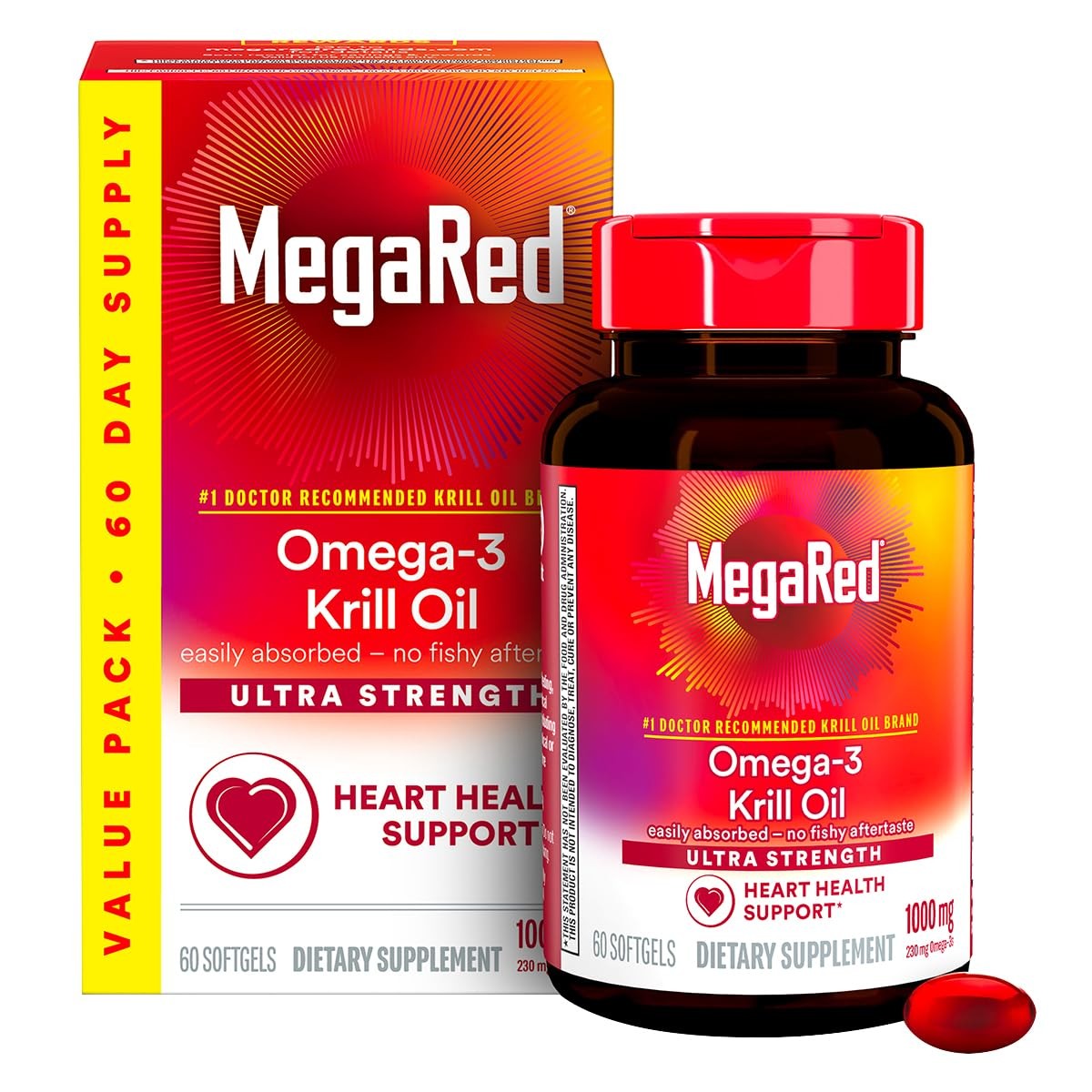 MegaRed Ultra Strength 1000mg Omega-3 Krill Oil 60 Count (Pack of 3)