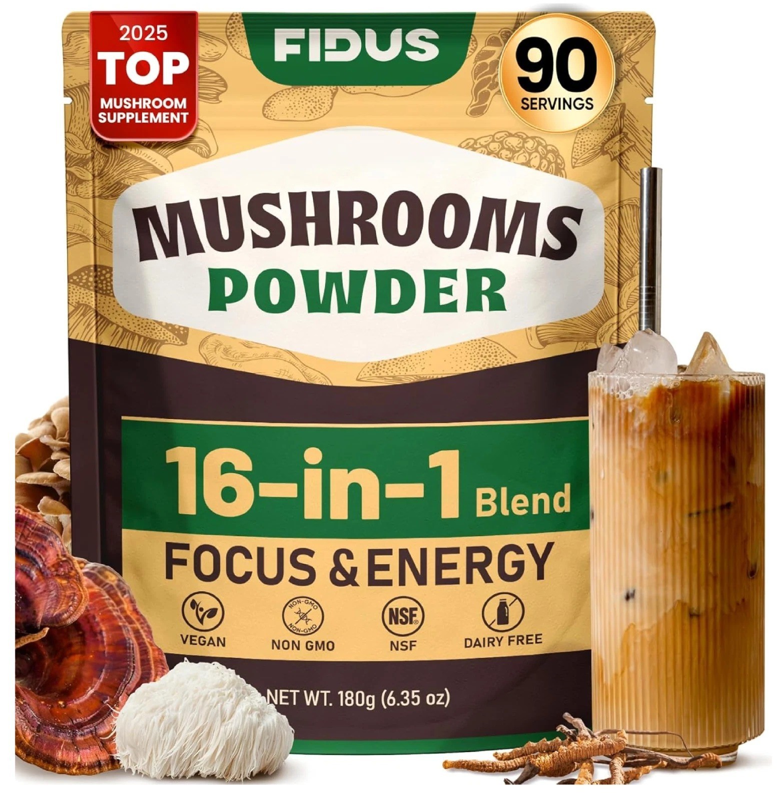 16 Mushroom Supplement Powder with 17,300mg, 90 Day Servings Mushroom Coffee …