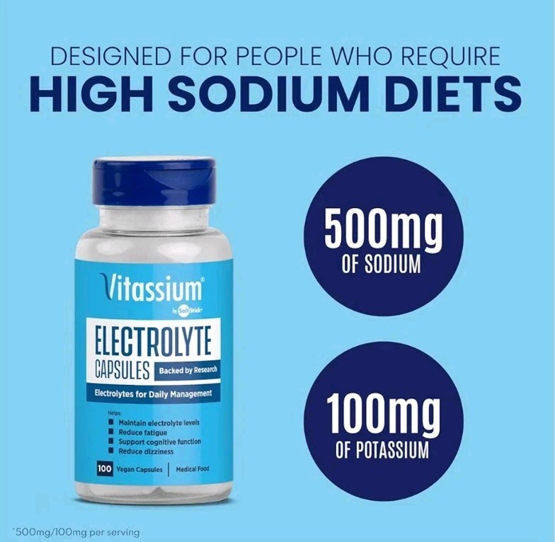 Vitassium Electrolyte Capsules POTS Dysautonomia High Sodium Salt Pills 100ct
