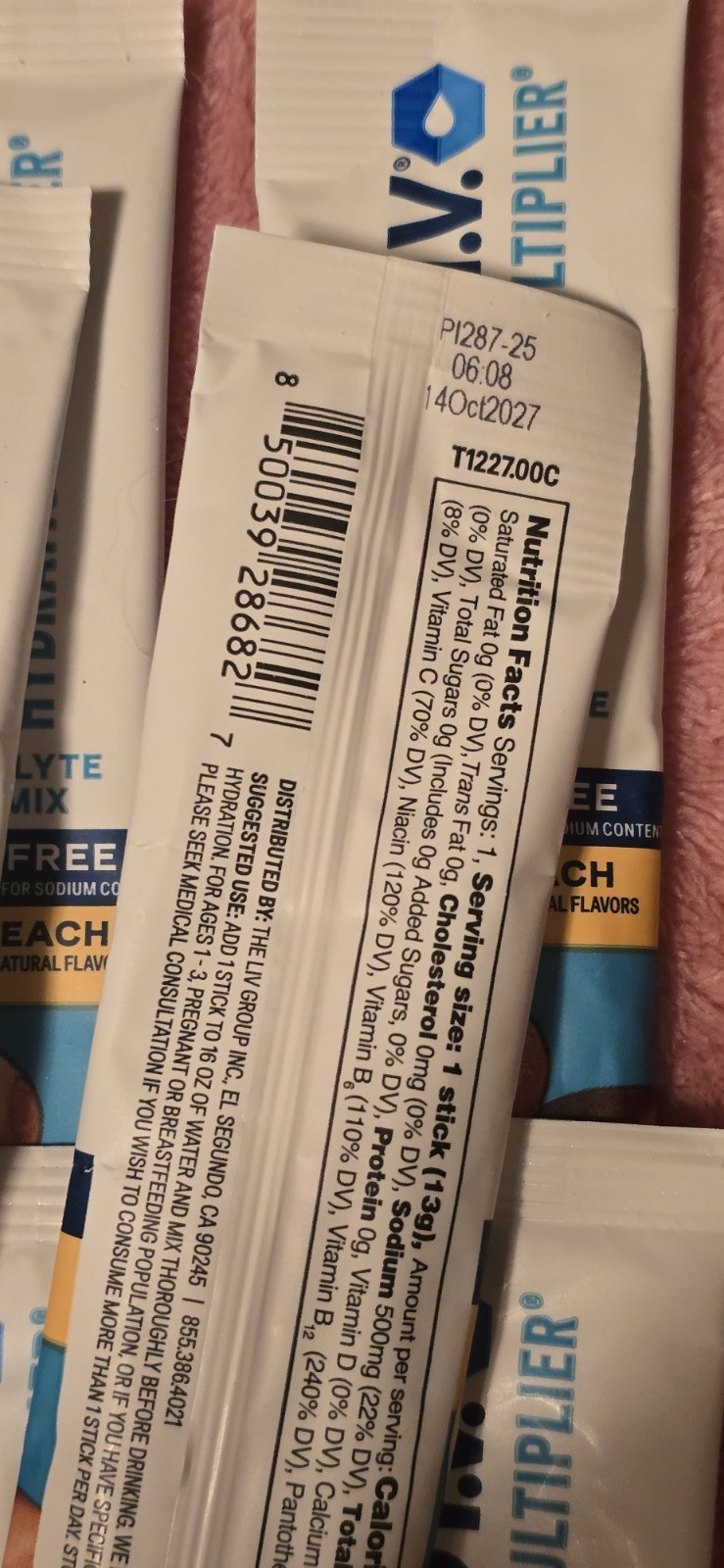 15 Single pack Liquid IV Sugar-Free White Peach Electrolyte Drink Mix