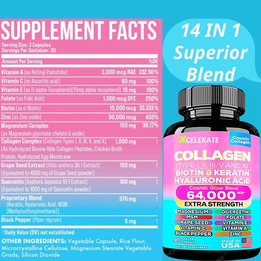 Vital Glow blend Collagen Peptides Biotin Keratin MSM Vitamin A C Zinc Magnesium