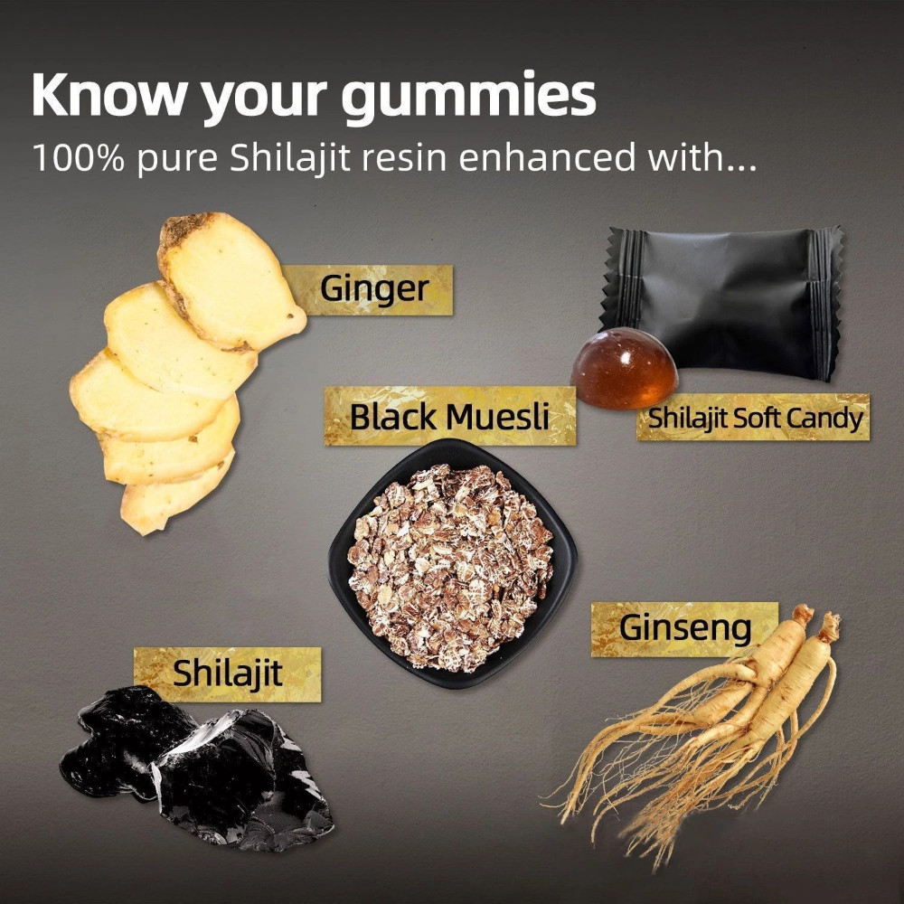 Pure Himalayan Shilajit Gold Gummies with Ashwagandha, and Gokshura , 60 Gummies