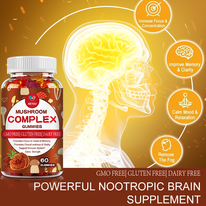 Mushroom Extract Complex Gummies Lions Mane Chaga Reishi Focus Memory Immunity